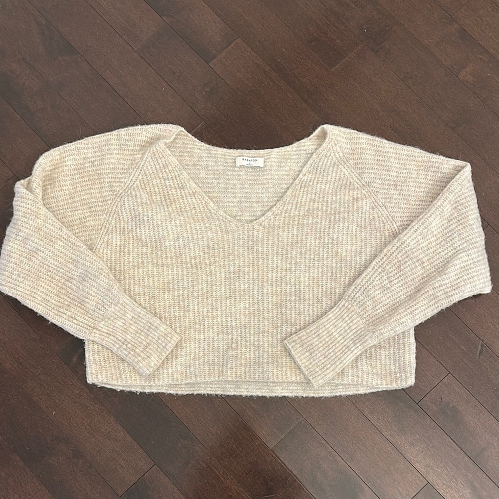 Aritzia Cream V-Neck Sweater - Cropped